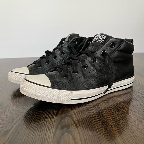 Converse Chuck Taylor All Star Black Leather High Top Shoes Men’s Size 8